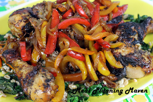 Roast Chicken with Trio of Balsamic-Glazed Peppers ‘n Onions
