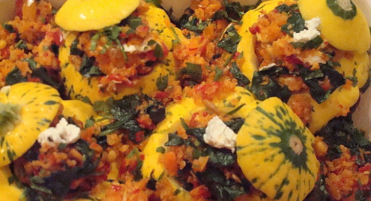 Veggie Stuffed Pattypan Squash with Tomato Basil Coulis