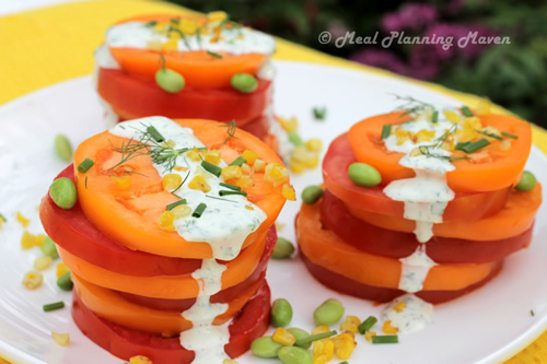 Summer Tomato Stacks with Herbed Buttermilk Dressing