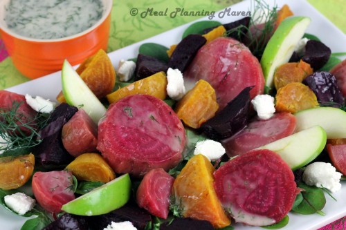 Trio of Roasted Beets Salad with Apple-Dill Drizzle