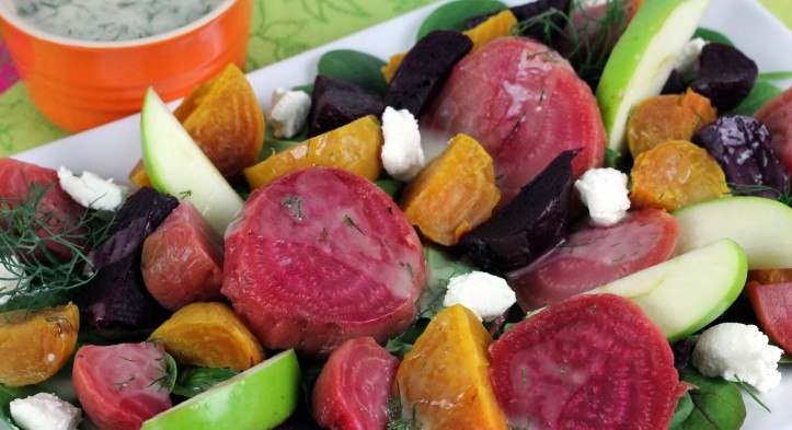 Trio of Roasted Beets Salad with Apple-Dill Drizzle