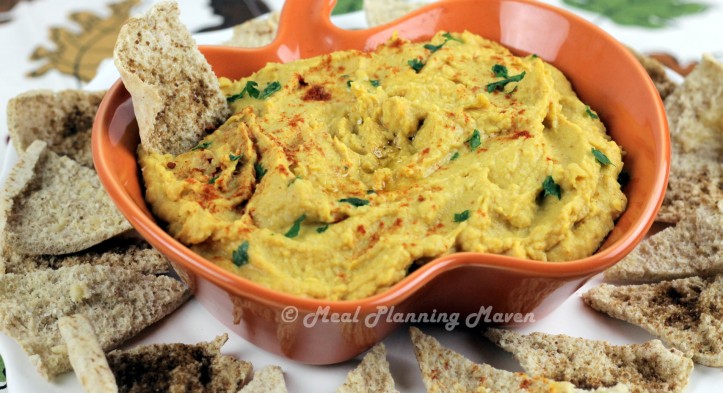 Butternut ‘n Pumpkin Hummus with Pita Chips
