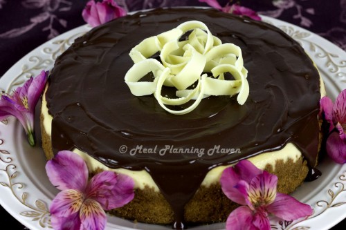 NY-Style Cheesecake Topped with Dark Chocolate Ganache