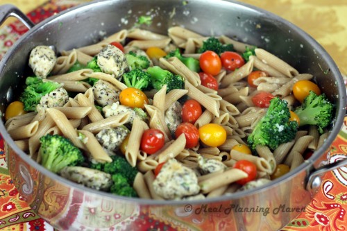 Garlicky Penne with Chicken, Broccoli ‘n Grape Tomatoes