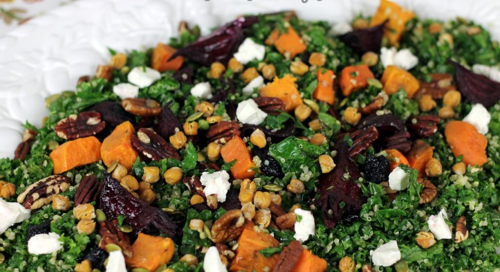 Kale, Quinoa ‘n Roasted Beet Salad with Maple-Cider Vinaigrette