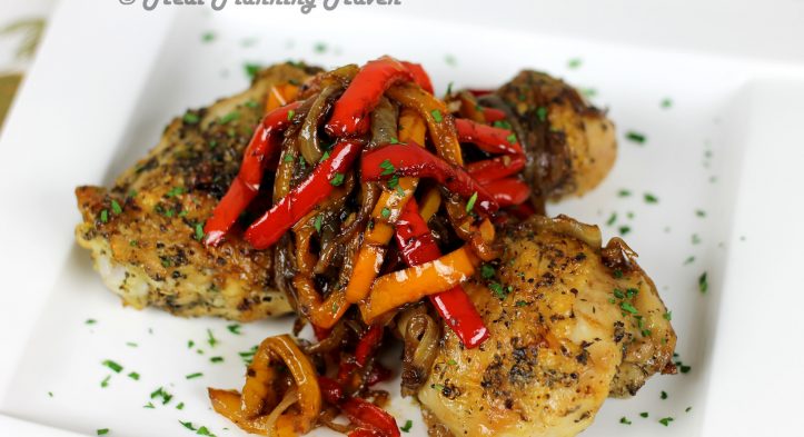 Roast Chicken with Trio of Balsamic-Glazed Peppers ‘n Onions